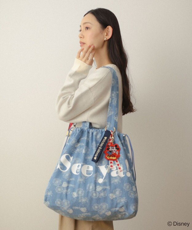 Green Parks ミッキー＆フレンズ／花柄デニムトートバッグ Light Indigo