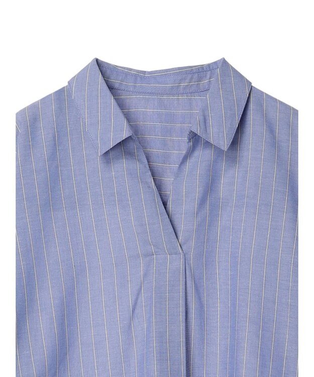 Green Parks 綿麻混スキッパーシャツ Stripe Sax