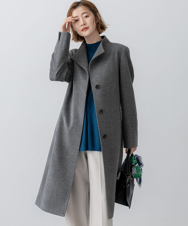 23区 L ウールカシミヤビーバー スタンドカラー  コート グレー系