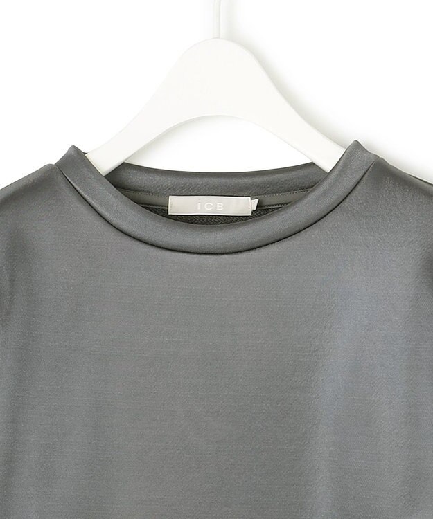 ICB L 【洗える】サテンボンディング クルーネックプルオーバー チャコール系