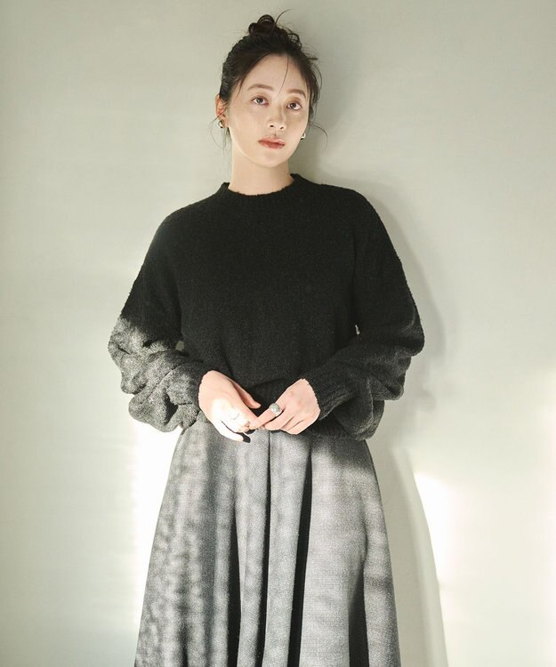 #Newans 【洗える】クロップドバルーンボリュームスリーブニット ブラック系