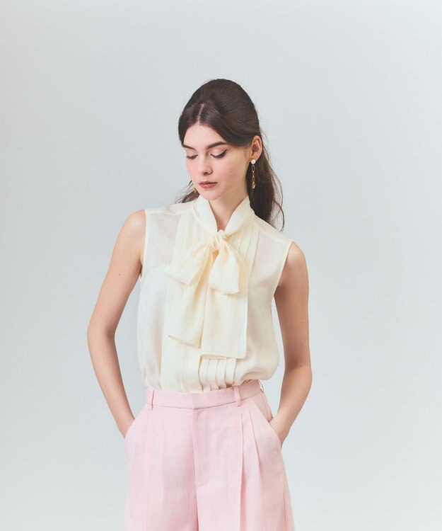 GRACE CONTINENTAL リネンライクボウタイノースリーブ キナリ