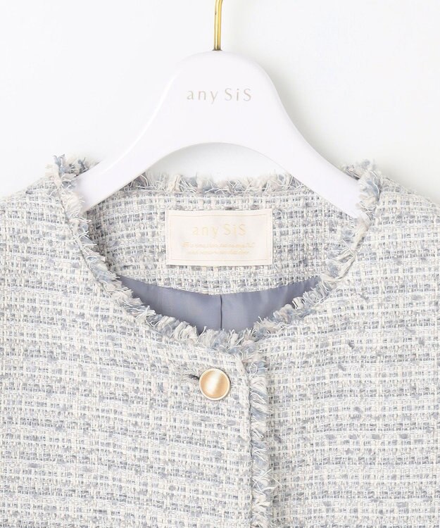 ANY SIS S ツイードノーカラーミドル ジャケット グレーミックス