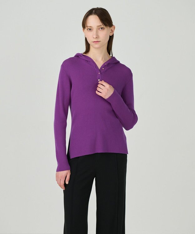 GRACE CONTINENTAL メリノウールリブフーディー パープル