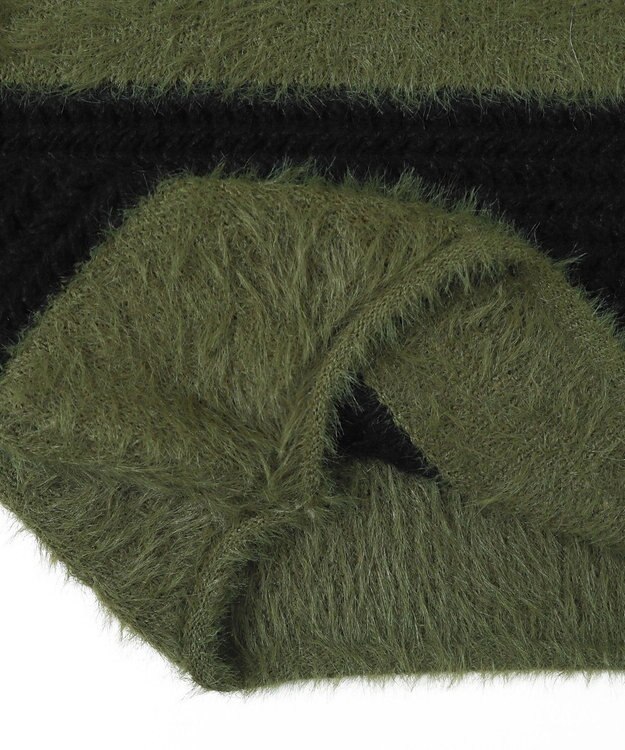 WEGO マテリアルシャギークロップドニット カーキ