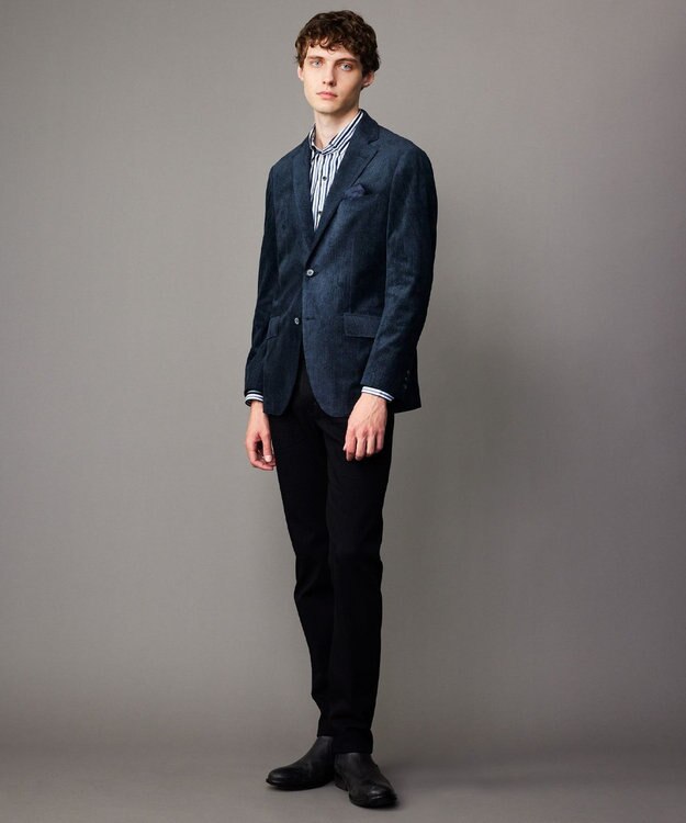 JOSEPH ABBOUD 【キングサイズ・ストレッチ/ソフト/軽量/JAPANファブリック】ストレッチベロア ジャケット ネイビー系