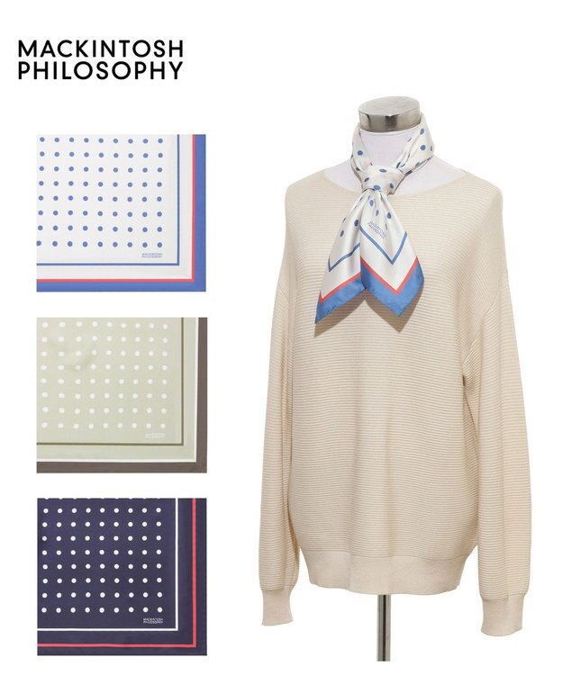 MOONBAT 【シルク100%】MACKINTOSH PHILOSOPHY(マッキントッシュ フィロソフィー）ドット シルクプリントスカーフ 日本製 68cm×68cm UV対策 オフホワイト