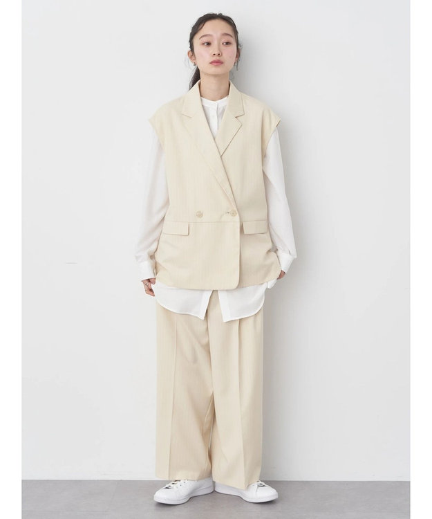 earth music&ecology ピンストライプストレートパンツ Beige