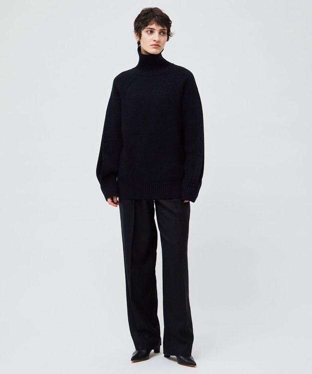 BEIGE， 【洗える】LEADER / ボタンディティールハイネックトップス Navy