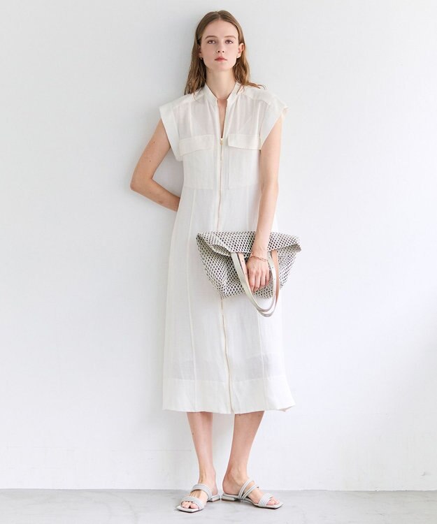 BEIGE， BERNARD / リネン混 フロントジップ スタンドカラードレス Ecru