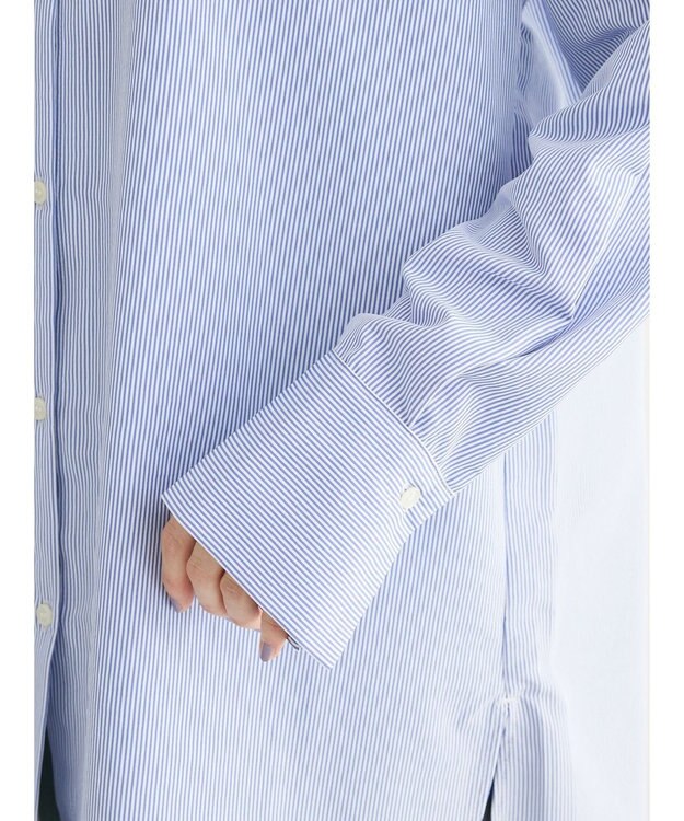 Green Parks レイヤードアソート柄シャツチュニック Stripe Blue