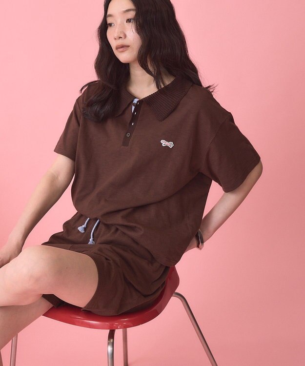 AMERICAN HOLIC 【PENNEY'S】配色ポロ+ショートパンツ Brown