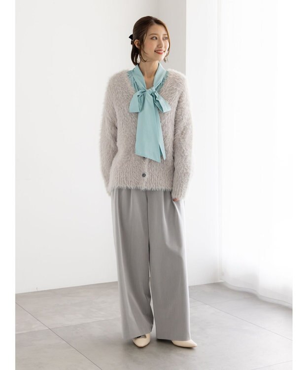 Te chichi シャギーVネックカーディガン Ｓグレー