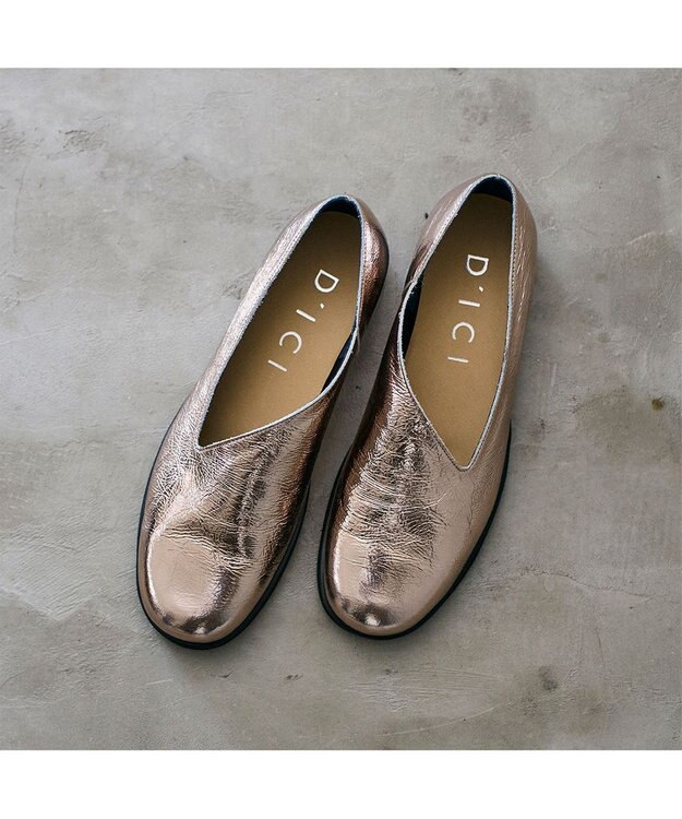 MODE ET JACOMO <D'ICI>カットラインミドルヒールシューズ ピンクメタリック