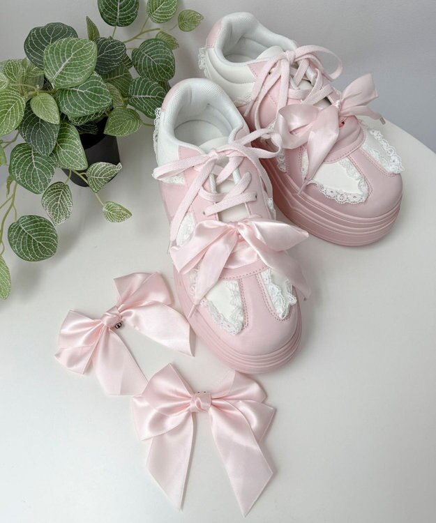 WEGO ダブルリボンフリルスニーカー ライトピンク