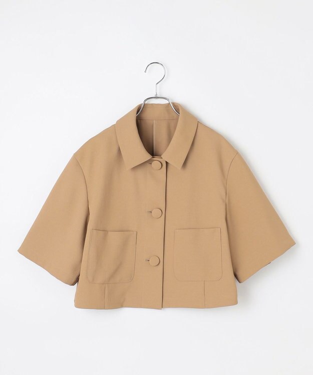 #Newans 【シワになりにくい】〈花乃まりあさんコラボ〉クロップドシャツジャケット サンドベージュ