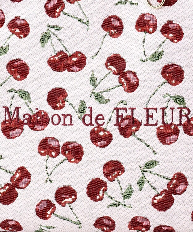 Maison de FLEUR チェリー柄ゴブランスクエアトートバッグ Red