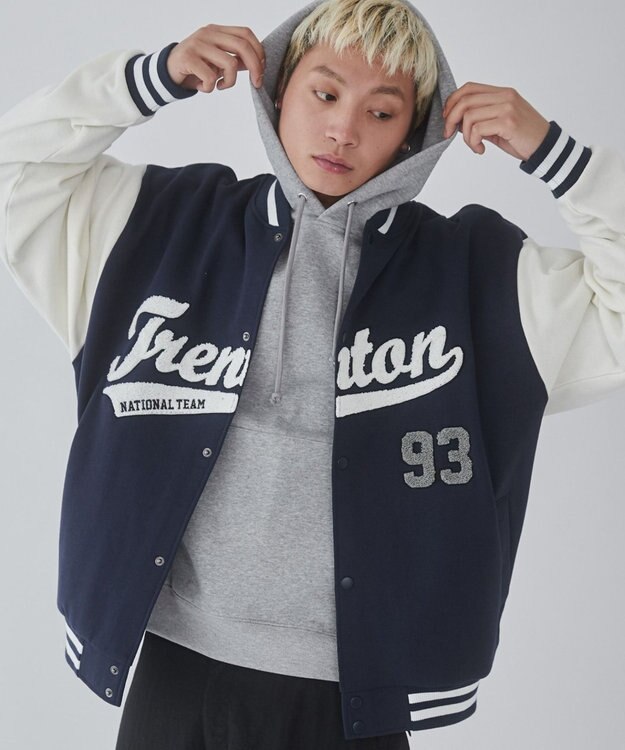 WEGO 【ユニセックス着用ITEM/MLサイズ展開】サガラワッペンスウェットスタジャン ネイビー