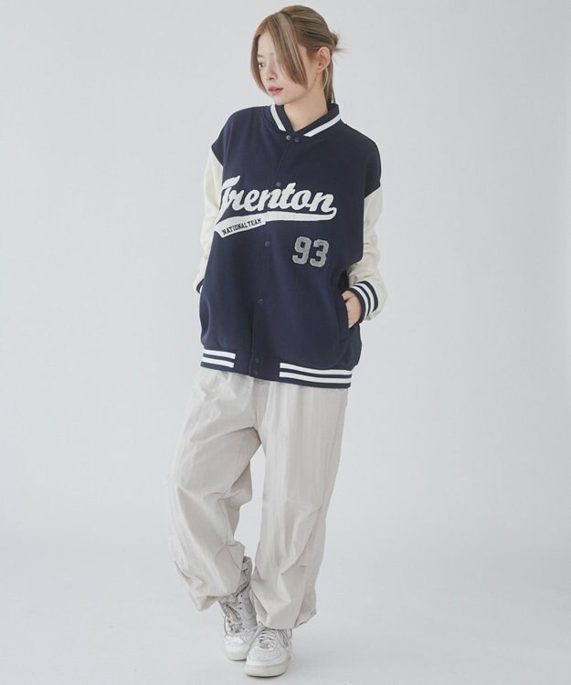 WEGO 【ユニセックス着用ITEM/MLサイズ展開】サガラワッペンスウェットスタジャン ネイビー