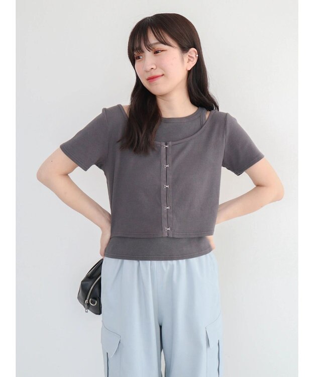 Green Parks ・swing by SET2点カーディガン&タンク Charcoal Gray