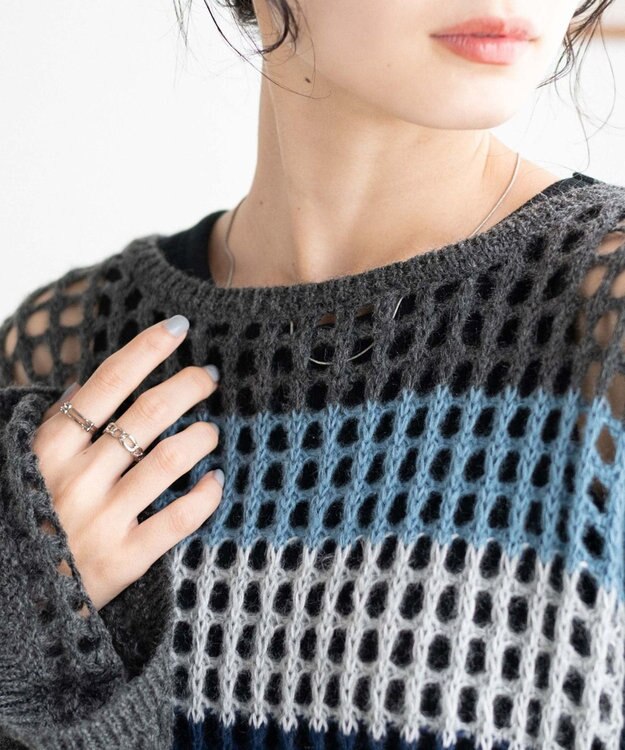 WEGO ビッグメッシュニットプルオーバー ブルー