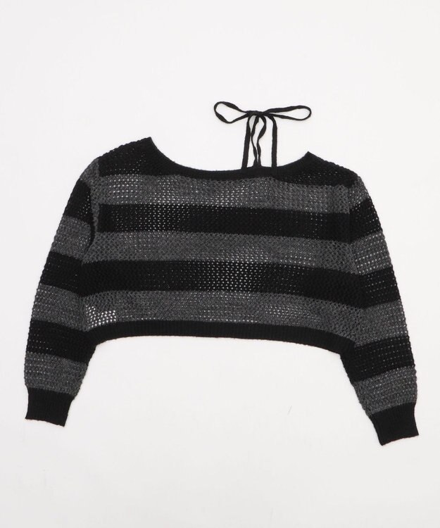 WEGO モヘアタッチ2WAYワンショルニット グレーボーダー