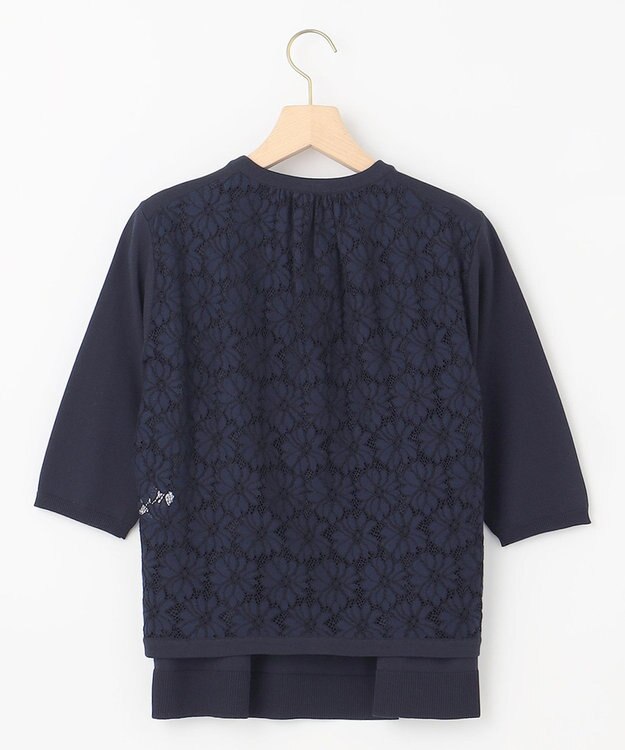 組曲 【2SET・WEB限定】フラワーレース5分袖ツイン ニット ネイビー系