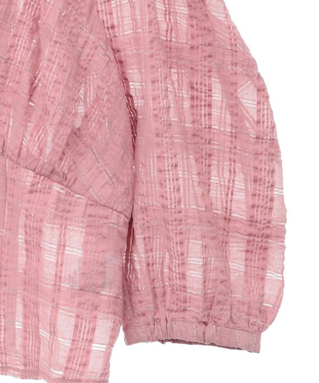 earth music&ecology シアーチェックパフスリーブブラウス Pink