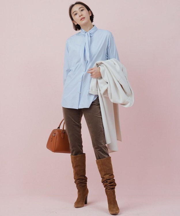 23区 L CANCLINI スカーフ ディテール シャツ サックス