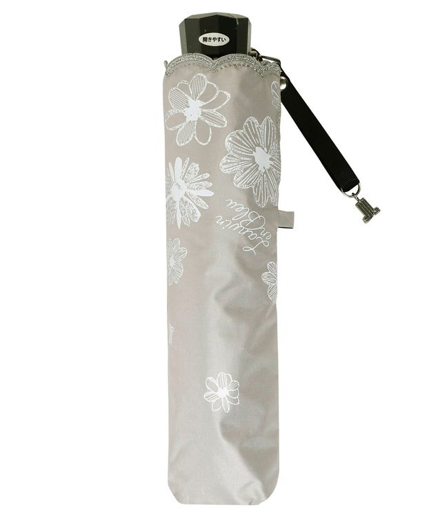 MOONBAT 【遮光率100％/遮熱/UV】LANVIN en Bleu (ランバン オン ブルー)晴雨兼用日傘 フラワーグリッター シルバースカラ刺繍 花柄 折りたたみ傘 簡単開閉 キャメル