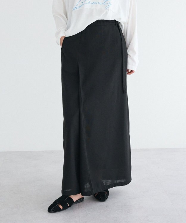 CRAFT STANDARD BOUTIQUE リネンライクラップ風スカート Black