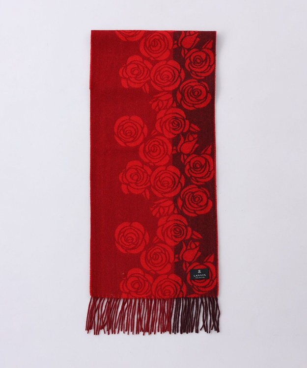 AURORA LANVIN COLLECTION　ローズ柄 カシミヤ マフラー ワイン