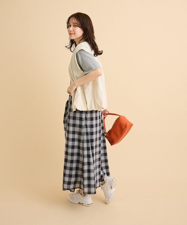 Green Parks イージーケアチェックボリュームスカート Black