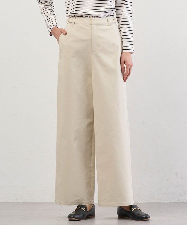 J.PRESS LADIES チノストレッチ ワイドパンツ アイボリー系