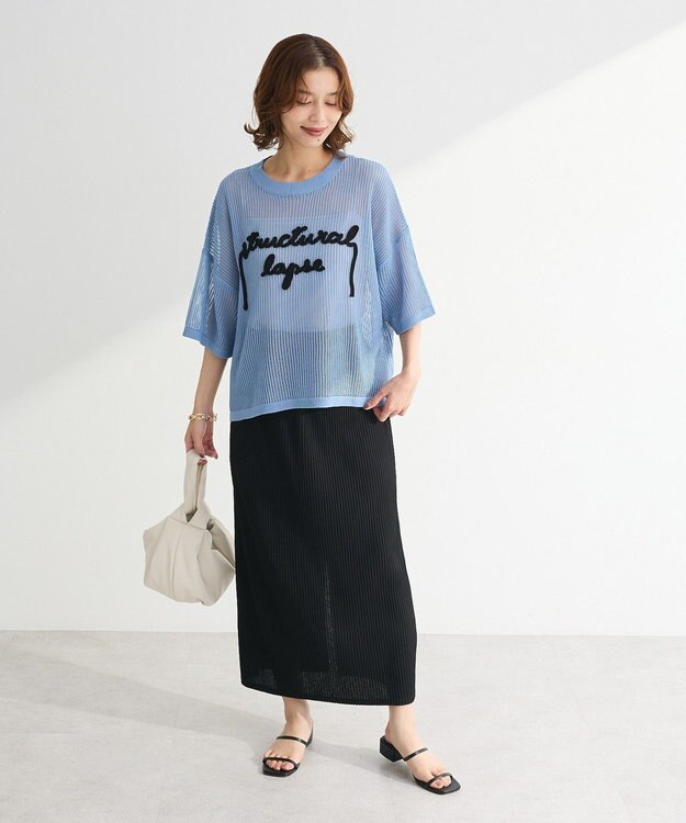 Green Parks テープロゴ透かしニットプルオーバーⅡ Sax