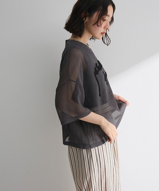 Green Parks テープロゴ透かしニットプルオーバーⅡ Charcoal Gray