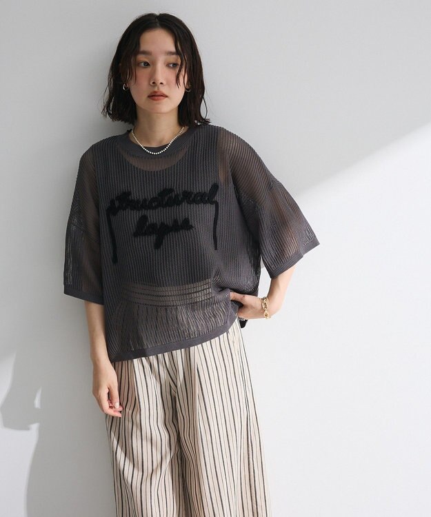 Green Parks テープロゴ透かしニットプルオーバーⅡ Charcoal Gray