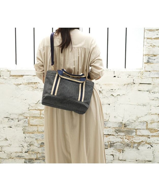 Regalo Felice 【撥水 / 色落ちしないデニム調生地 / ショルダー付】2層トート / REGALO BK(ブラック×ゴールドネイビー)