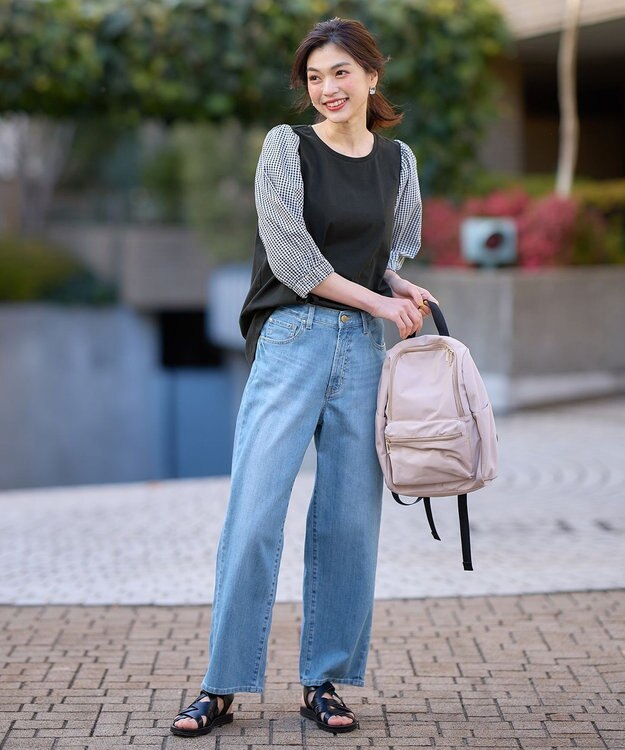 ANY L 布帛コンビプルオーバー ブラックギンガム