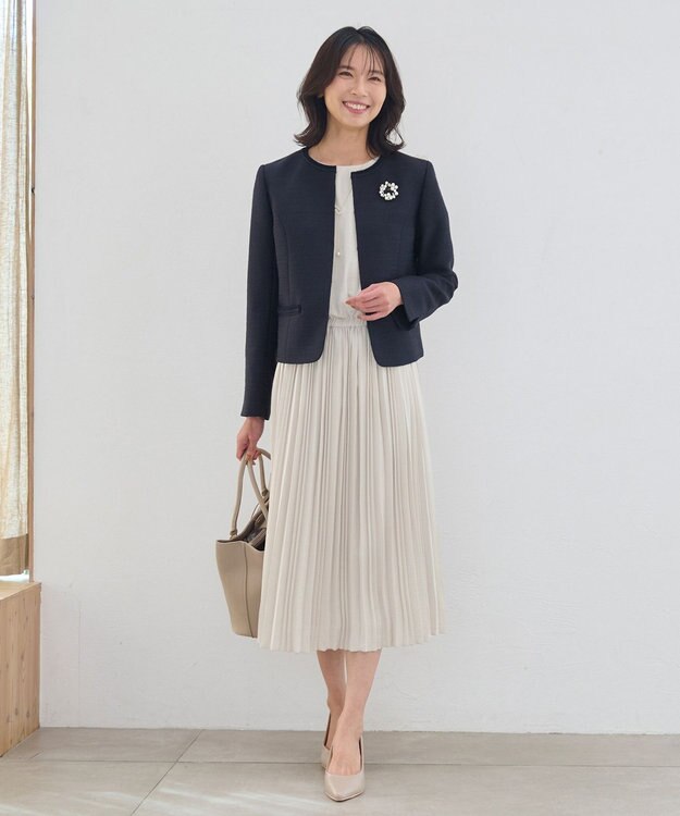 ANY 【洗える・ウエストゴム】セレモニープリーツワンピース ベージュ系