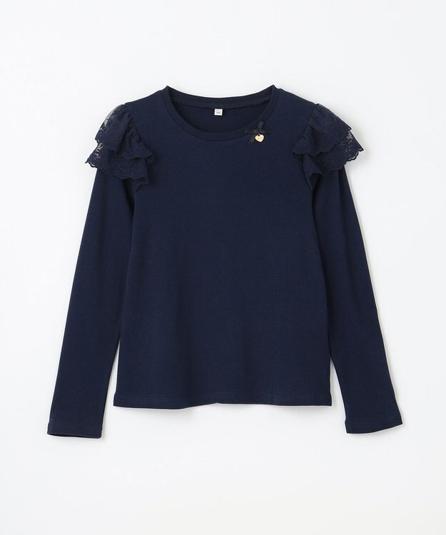 ANY KIDS 袖 レース ガーリー Ｔシャツ ネイビー