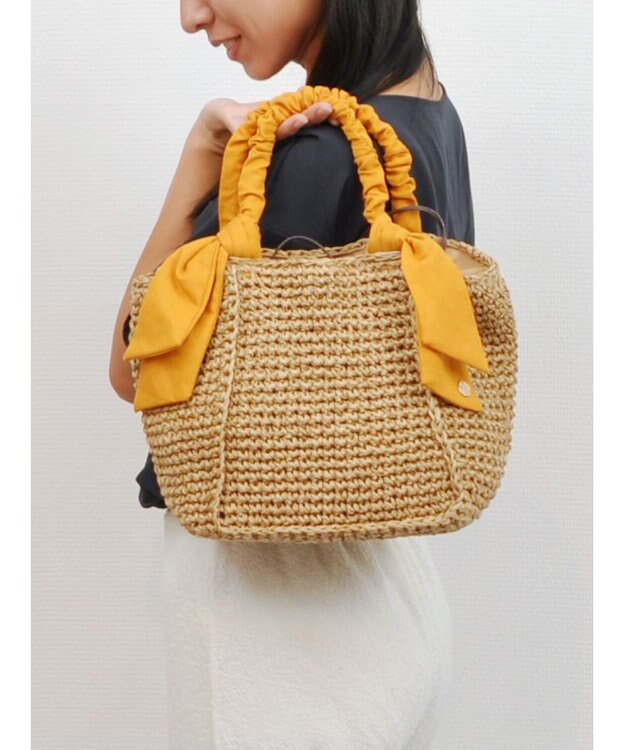 UNBILLION cachecache 下がりリボンペーパー手編みトート マスタード