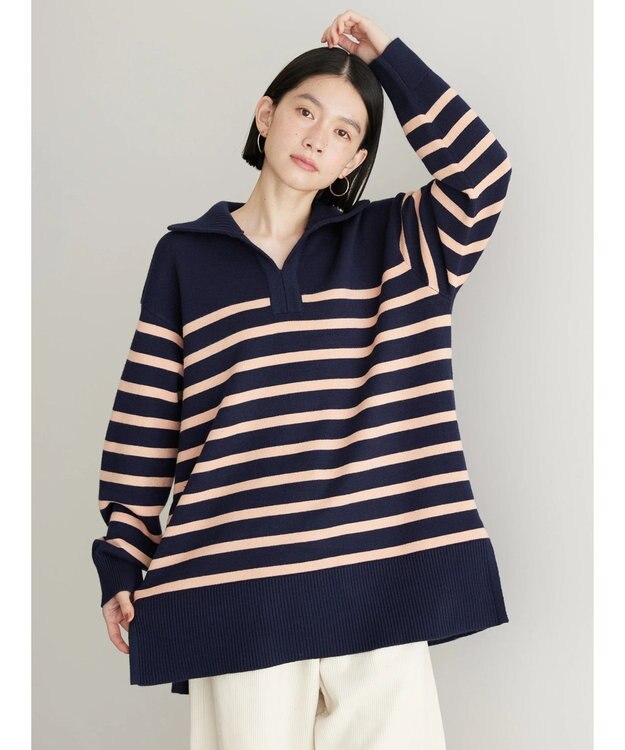 AMERICAN HOLIC バイパチ衿付きニットチュニック Navy