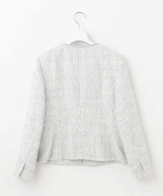 J.PRESS LADIES ファンシーツイード ノーカラー ジャケット ライトグレー系1