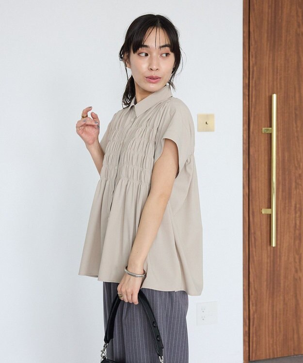 CRAFT STANDARD BOUTIQUE シャーリングショートスリーブブラウス Beige