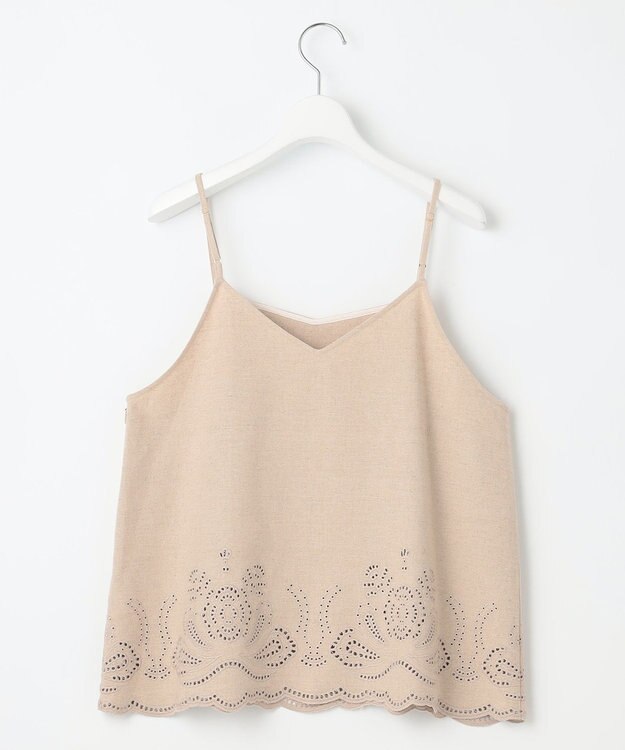 23区 L 【洗える】リネンエンブロイダリー キャミソール ブラウス ベージュ系