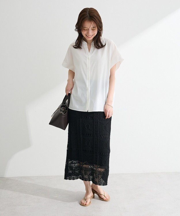 Green Parks 半袖シアースキッパーブラウス Off White