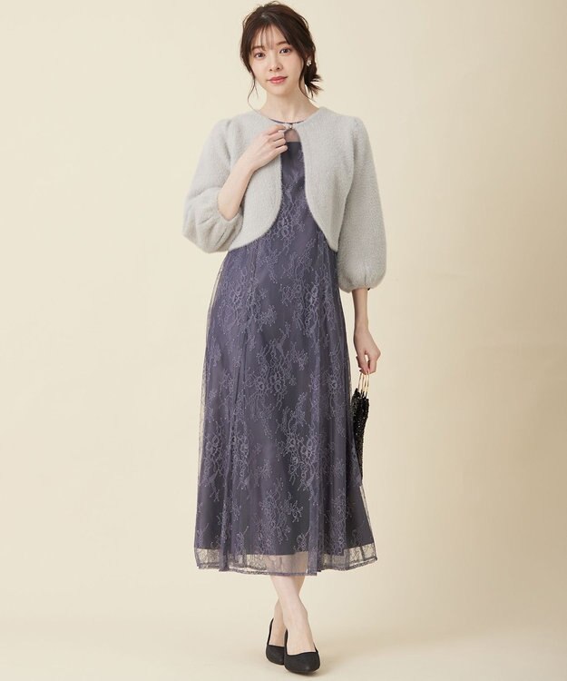 ANY SIS 【Lily Calin】クラシックナローレース ドレス スモーキーブルー