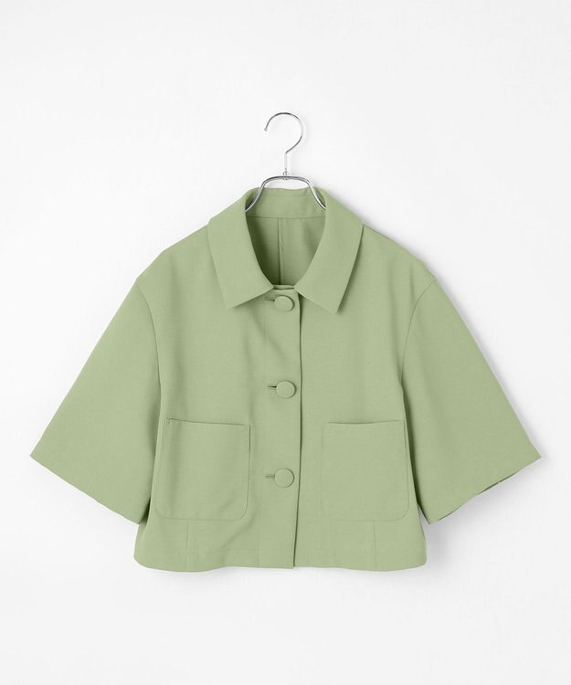 #Newans 【シワになりにくい】〈花乃まりあさんコラボ〉クロップドシャツジャケット スモークグリーン