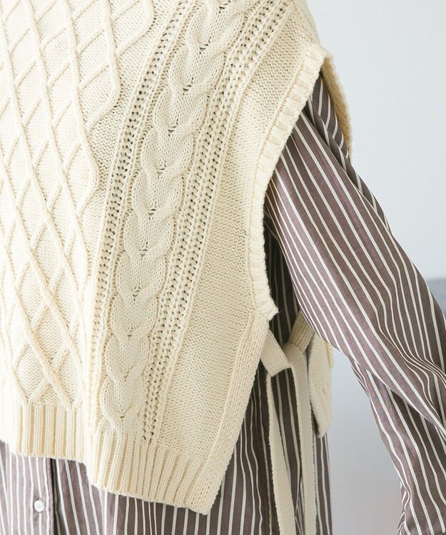 CRAFT STANDARD BOUTIQUE 洗える/2WAYケーブルニットリボンベスト Ivory